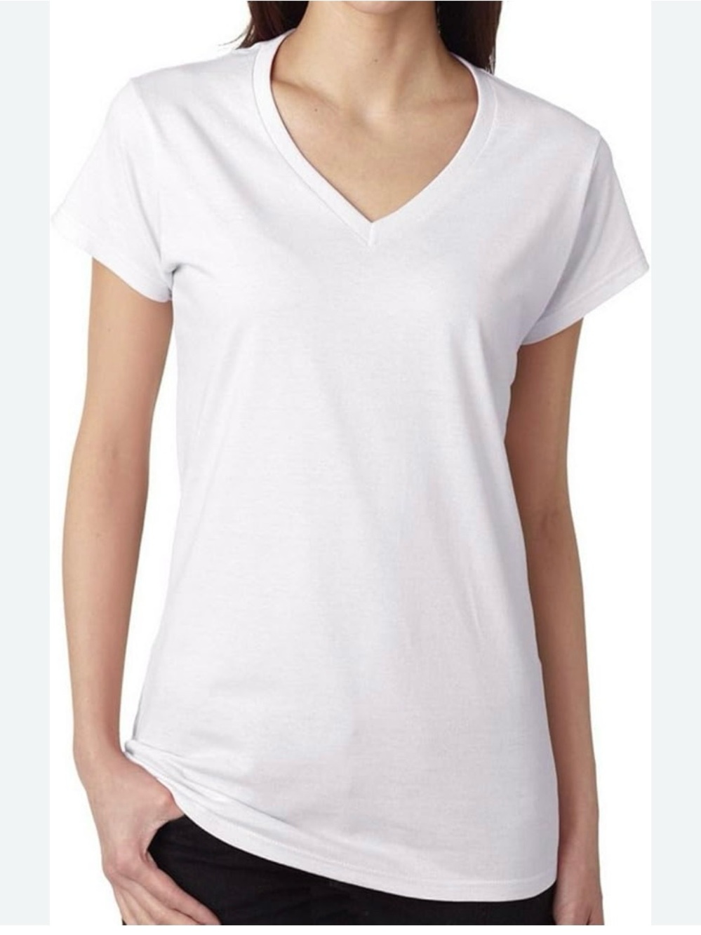 Gildan Women's White V-Neck Short Sleeve Tee 100% Cotton